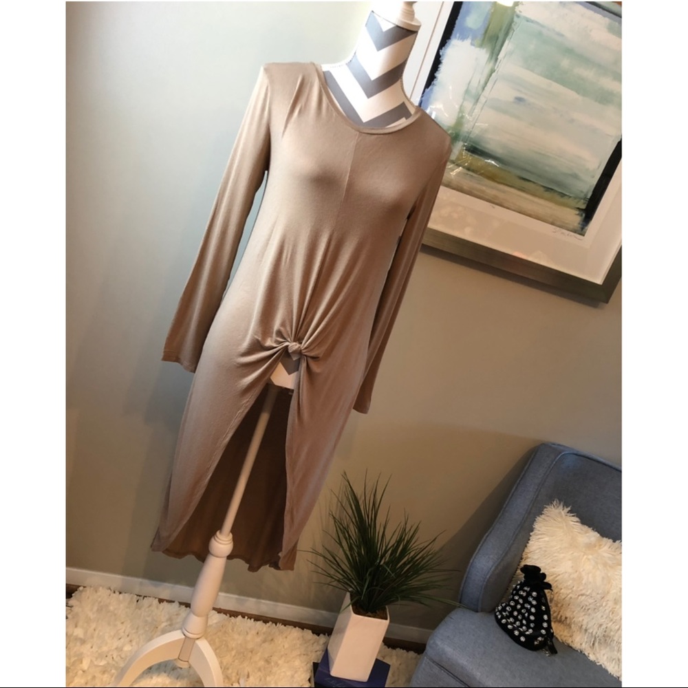 Long sleeve brown high-low top